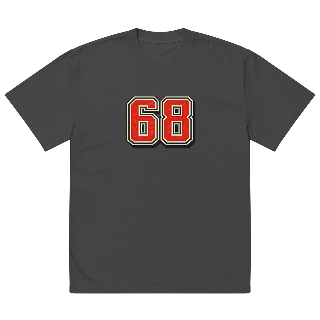 Oversized black t-shirt with red varsity 68 graphic front print
