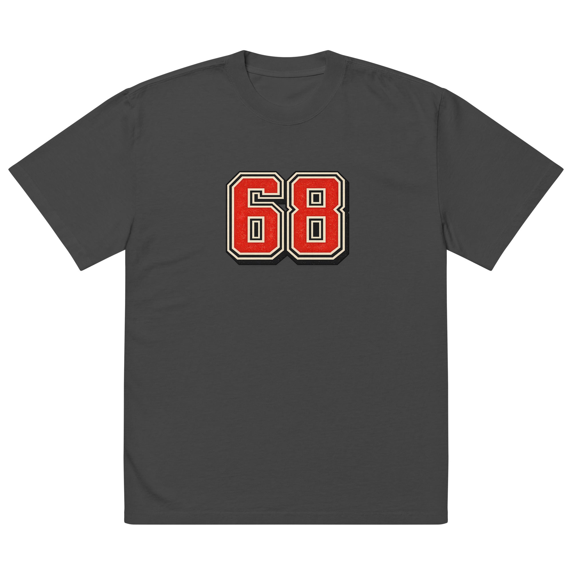 Oversized black t-shirt with red varsity 68 graphic front print