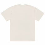 Oversized beige blank t-shirt front view with minimal clean design and premium cotton look.
