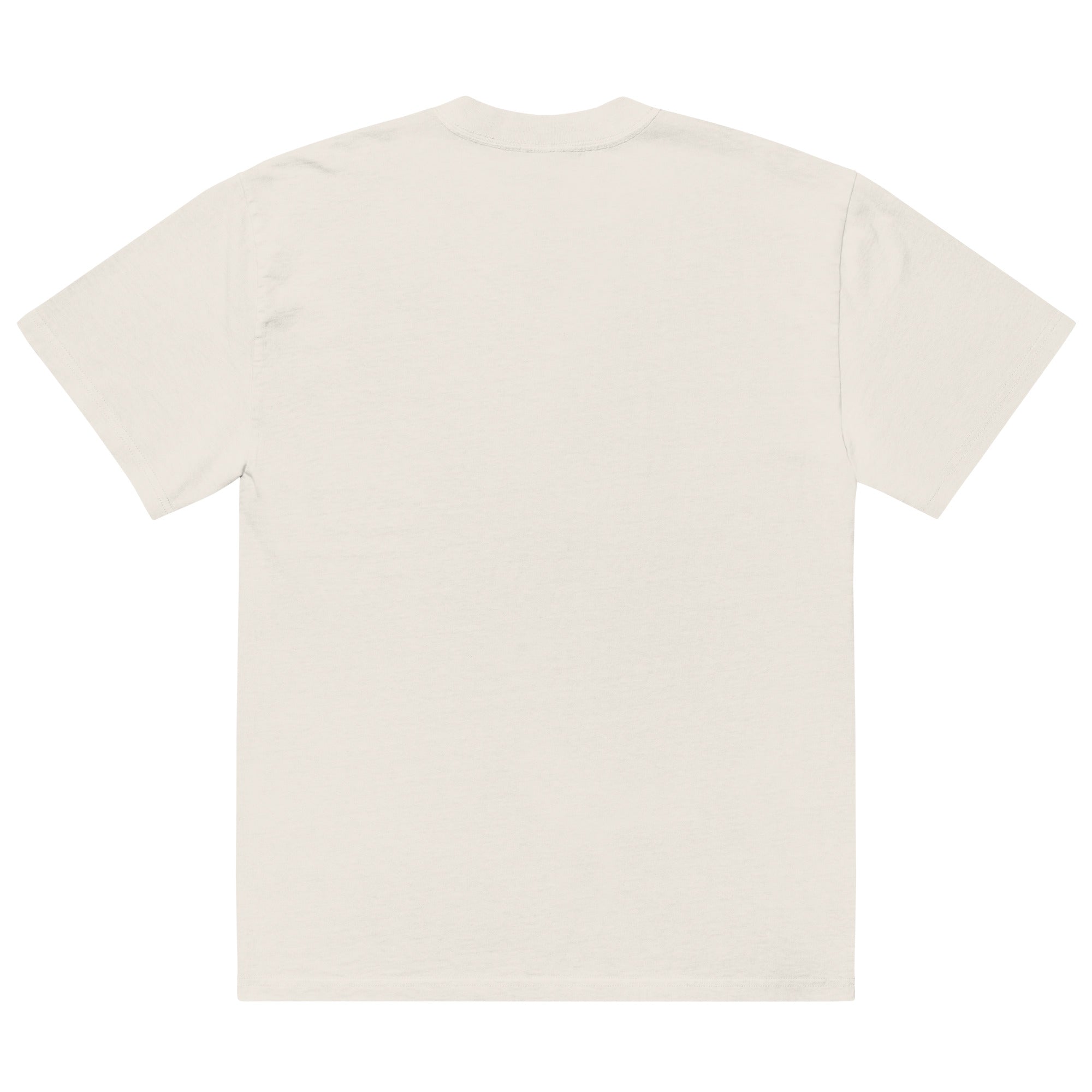 Oversized beige blank t-shirt front view with minimal clean design and premium cotton look.