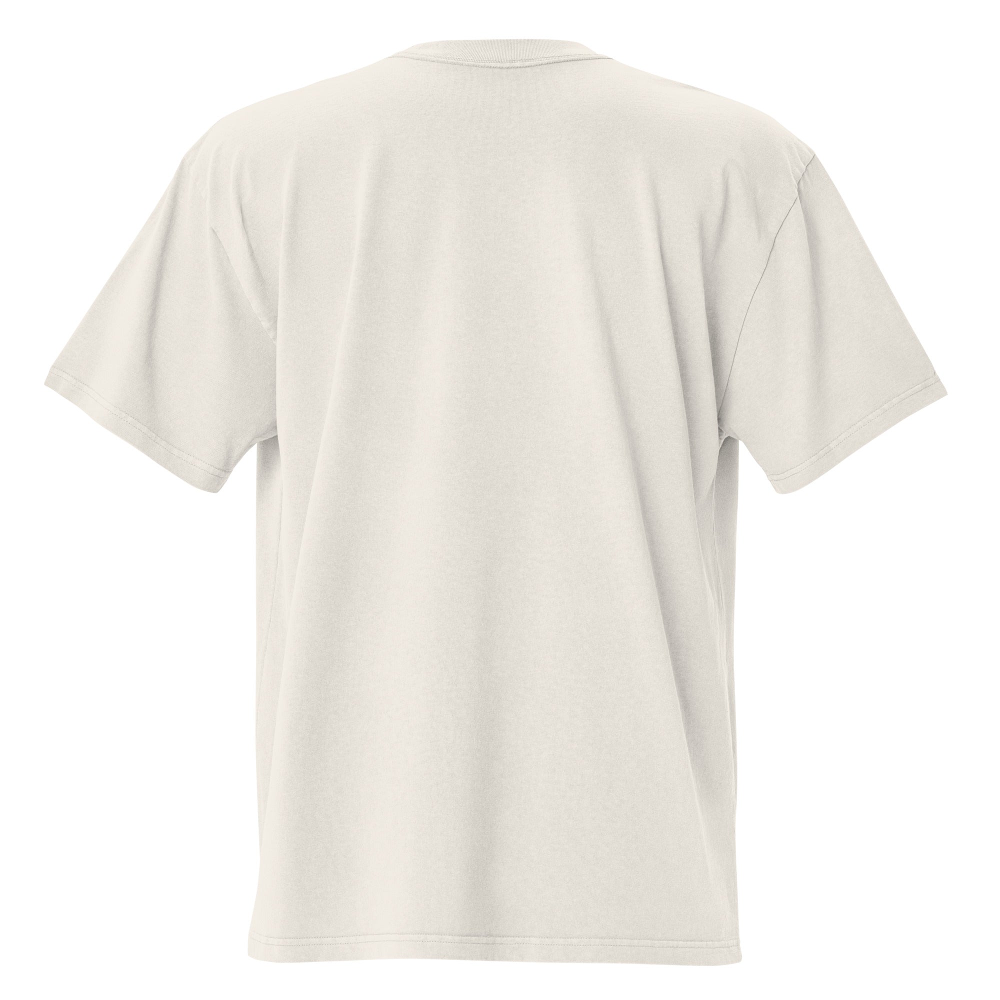 Oversized beige t-shirt back view with blank minimal finish and relaxed unisex fit.