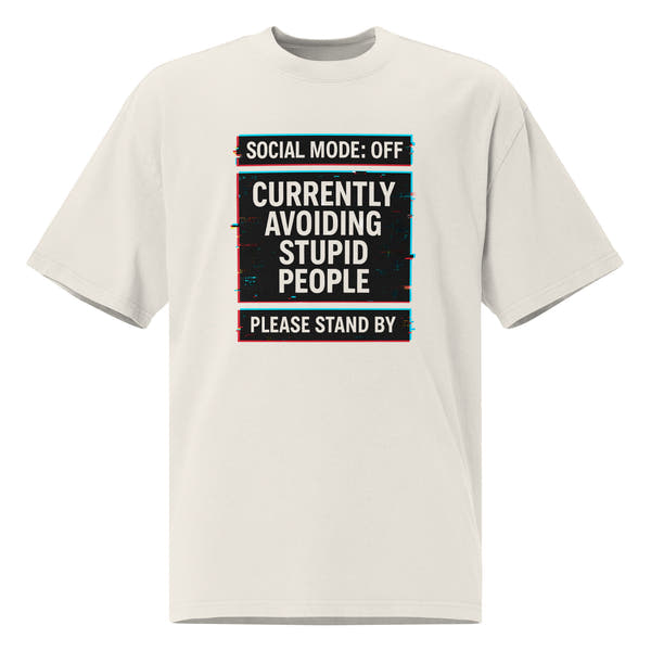  Oversized faded bone graphic t-shirt front view with “Social Mode: Off” typography design