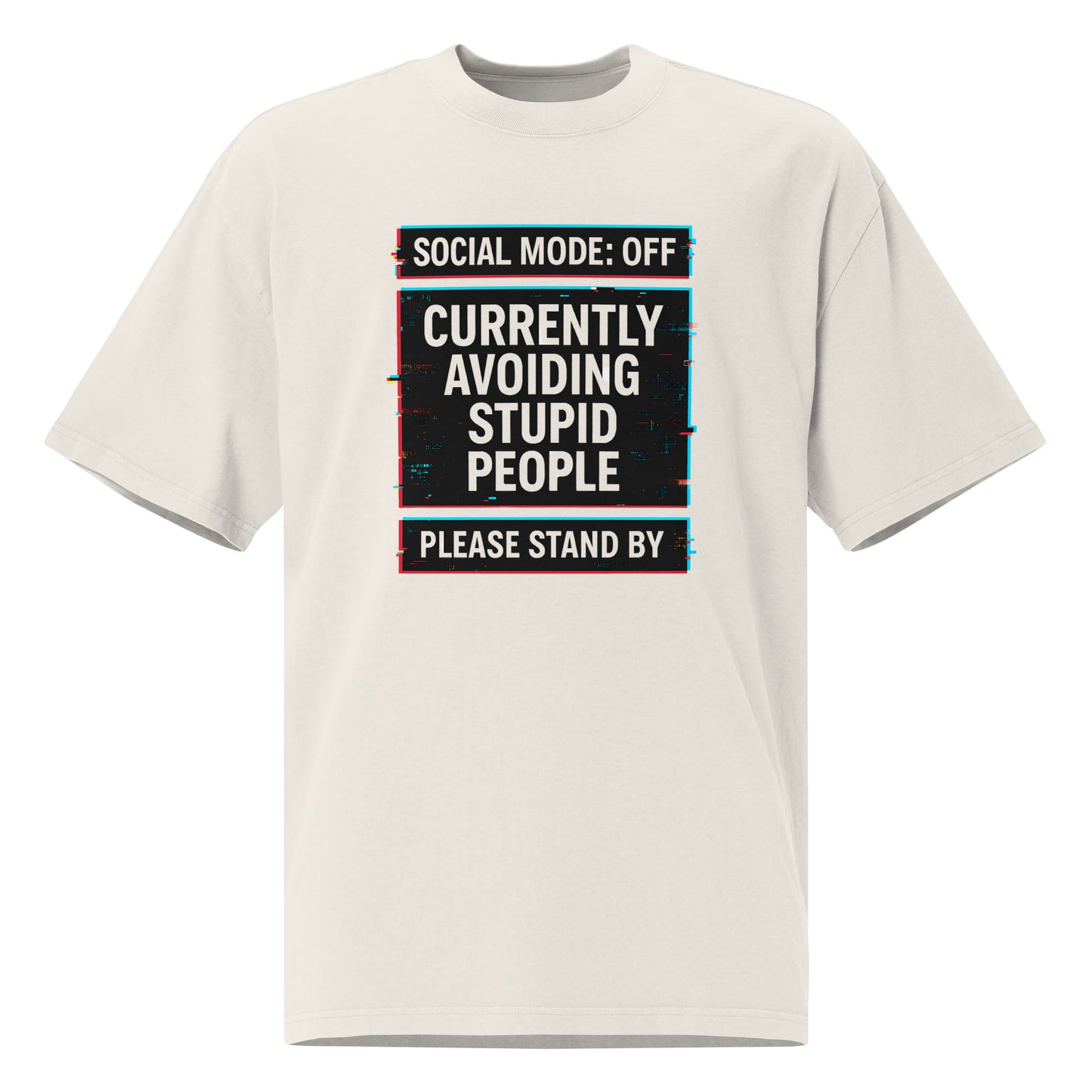  Oversized faded bone graphic t-shirt front view with “Social Mode: Off” typography design