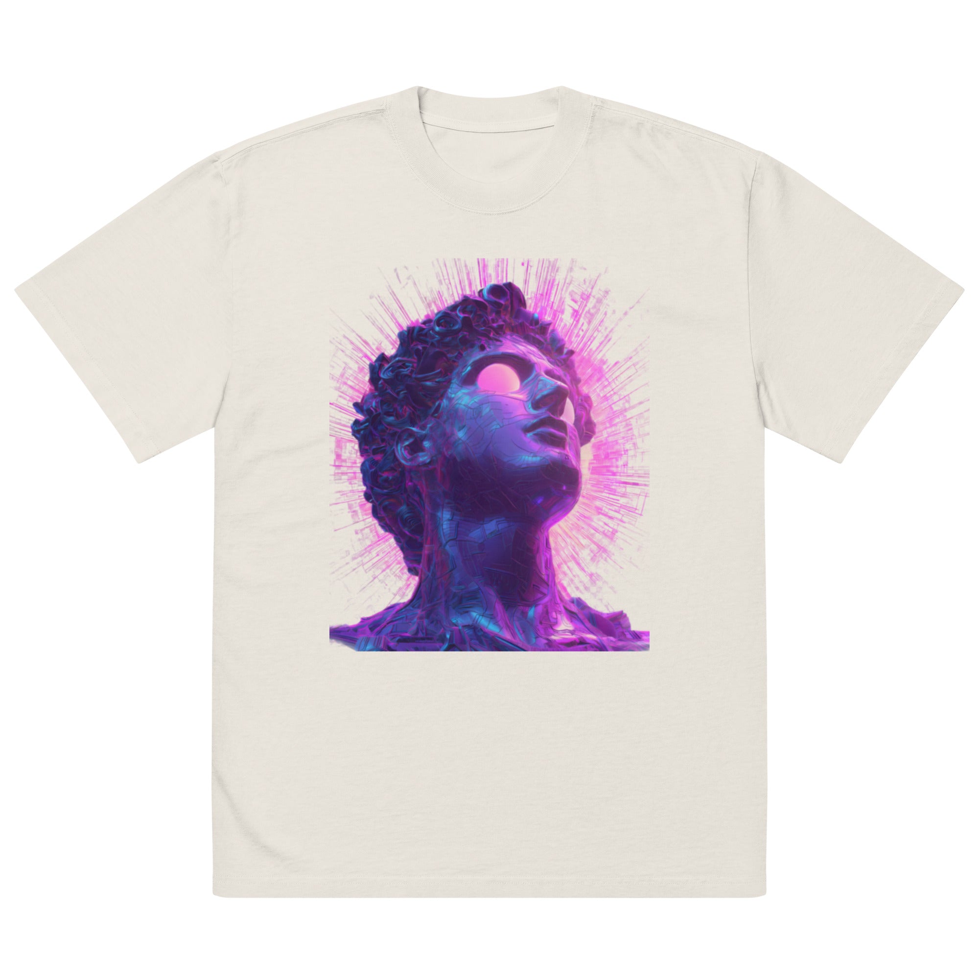 Bone unisex graphic streetwear t-shirt featuring futuristic neon portrait artwork, front view.