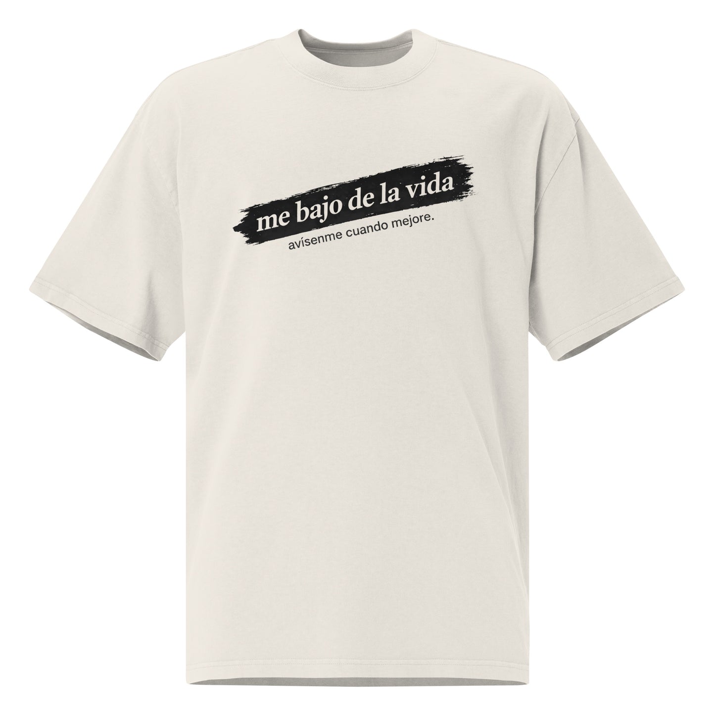 Off - white unisex t-shirt front view with minimalist typographic design, clean streetwear style