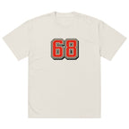 Oversized beige t-shirt with red varsity 68 graphic front print