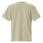 Oversized light sand t-shirt back view, no graphic, clean neutral aesthetic.