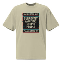  Oversized faded eucalyptus graphic t-shirt front view with “Social Mode: Off” typography design