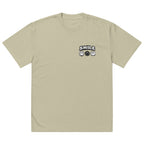 Eucalyptus t-shirt with small “SMILE” logo and minimalist smiley icons on the left chest, modern streetwear design by Noiré.