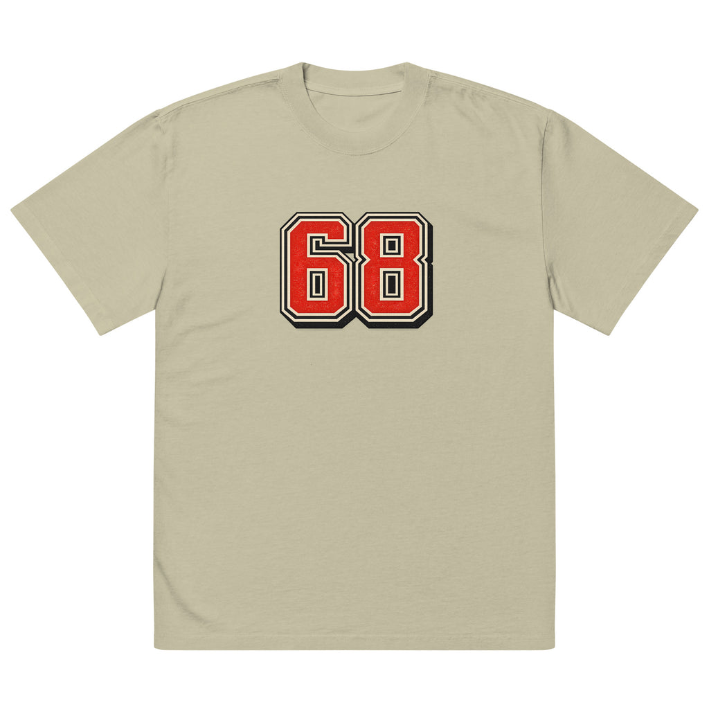 Oversized eucalyptus t-shirt with red varsity 68 graphic front print