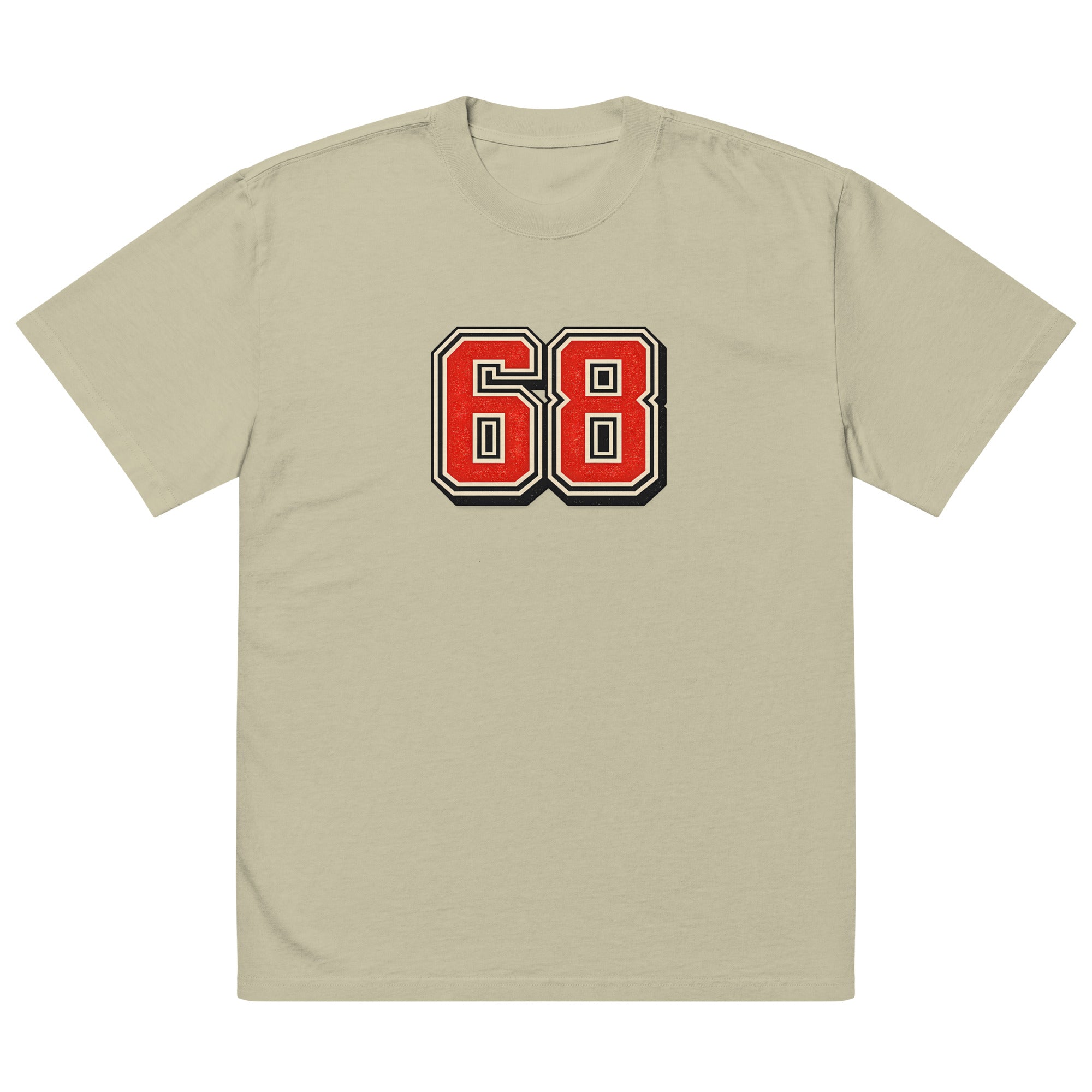 Oversized eucalyptus t-shirt with red varsity 68 graphic front print