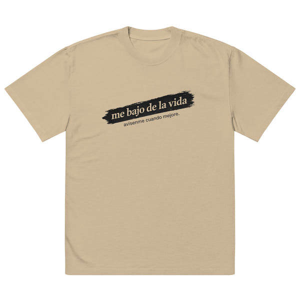Khaki unisex t-shirt front view featuring minimalist text print, contemporary streetwear t-shirt