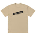 Khaki unisex t-shirt front view featuring minimalist text print, contemporary streetwear t-shirt