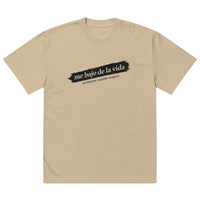 Khaki unisex t-shirt front view featuring minimalist text print, contemporary streetwear t-shirt