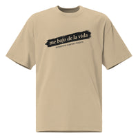 Khaki unisex t-shirt front view with minimalist typographic design, clean streetwear style