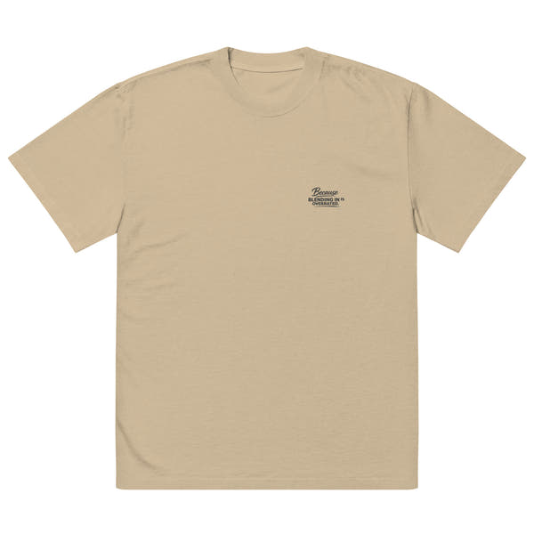streetwear t-shirt front view with minimal logo detail
