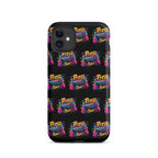 Press Start MagSafe iPhone case neon gamer pattern design front view