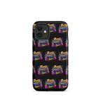 Neon gamer pattern MagSafe iPhone case Press Start front view