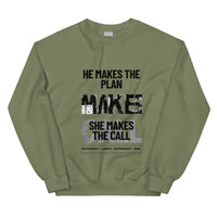 Military Green unisex sweatshirt front view with statement text design, clean modern streetwear crewneck