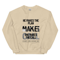 Sand unisex sweatshirt front view with bold lettering print, contemporary streetwear sweatshirt