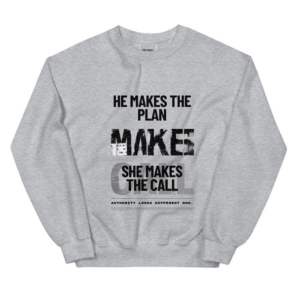 Sport grey unisex sweatshirt front view with strong typographic graphic, urban streetwear crewneck