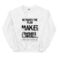 White unisex sweatshirt front view with bold typographic statement print, modern streetwear crewneck