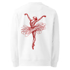 back view white oversized ballerina sweatshirt red artistic dancer sketch print urban streetwear outfit