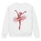 flat lay back view white ballerina graphic sweatshirt red sketch dancer print urban streetwear fashion