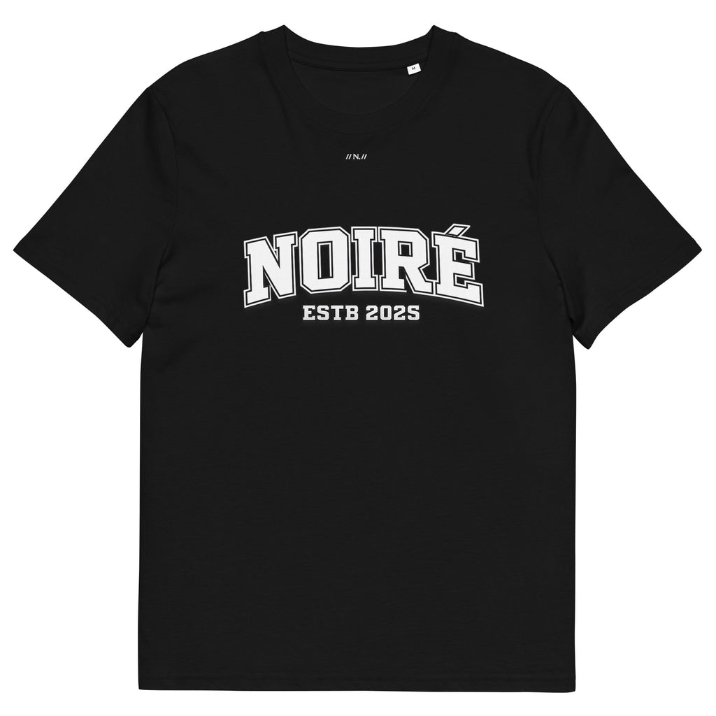 Black Noiré oversized t-shirt, front view, minimalist streetwear product image.