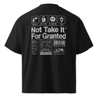 Back view oversized black graphic t-shirt not take it for granted statement back print urban streetwear fashion
