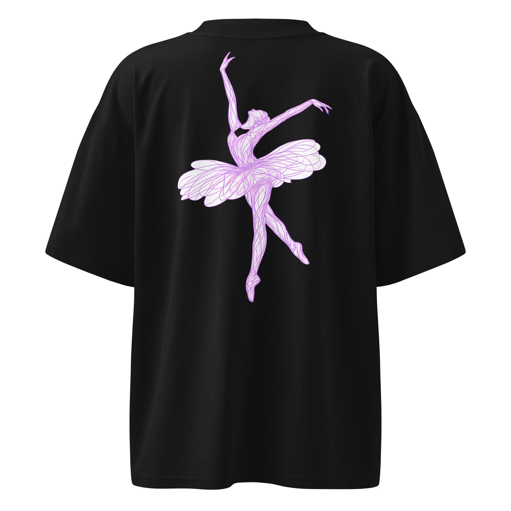 oversized black ballerina graphic t-shirt back print pastel lavender dancer illustration streetwear fashion