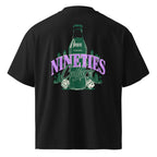back view black oversized graphic t shirt nineties culture bottle graphic urban streetwear outfit