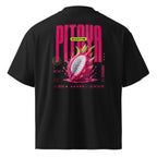product back view oversized black graphic t shirt pitaya exotic dragon fruit graphic urban streetwear outfit