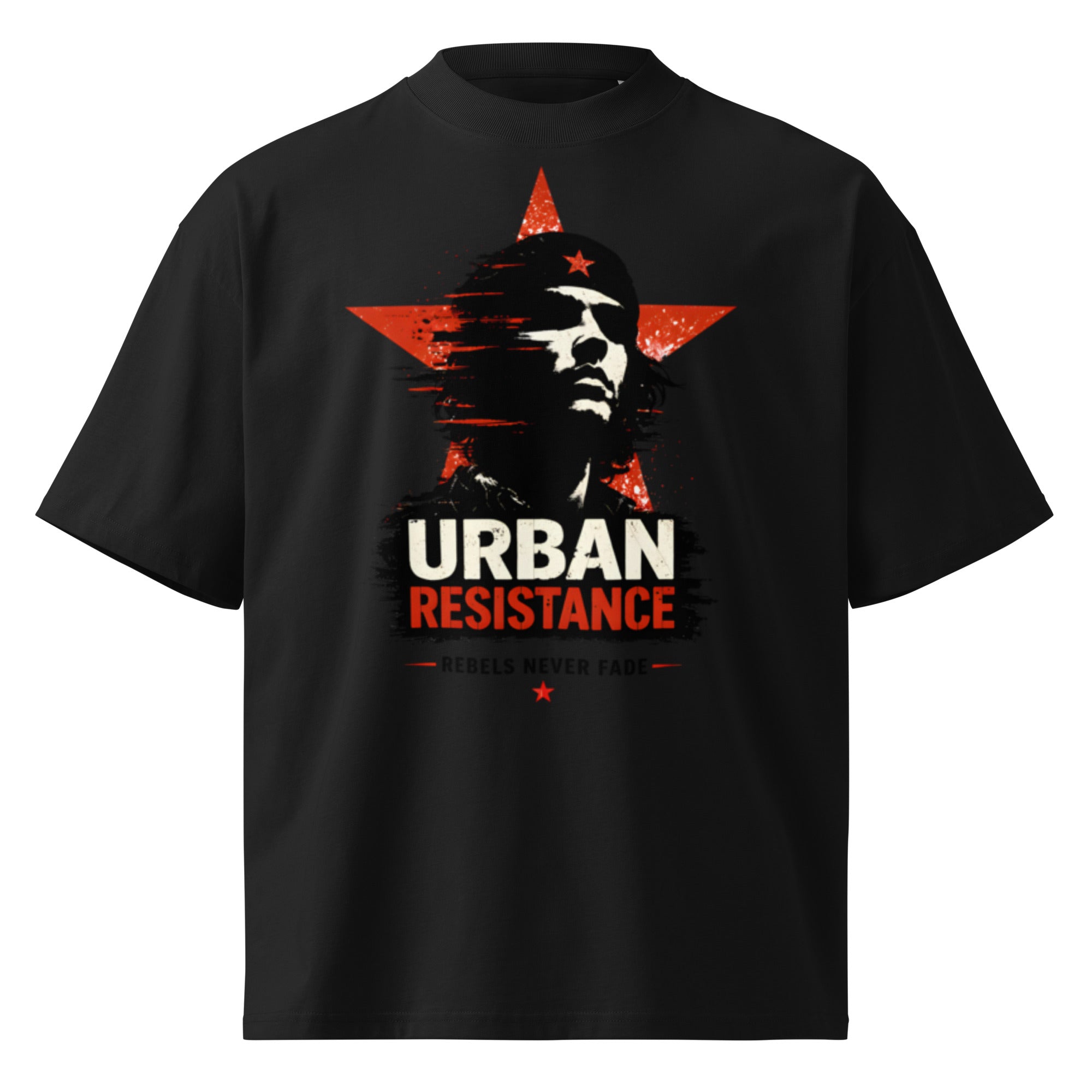black oversized graphic t-shirt urban artwork front view streetwear clothing product image
