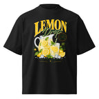 product front view black oversized graphic t shirt lemon drop summer edition print streetwear fashion