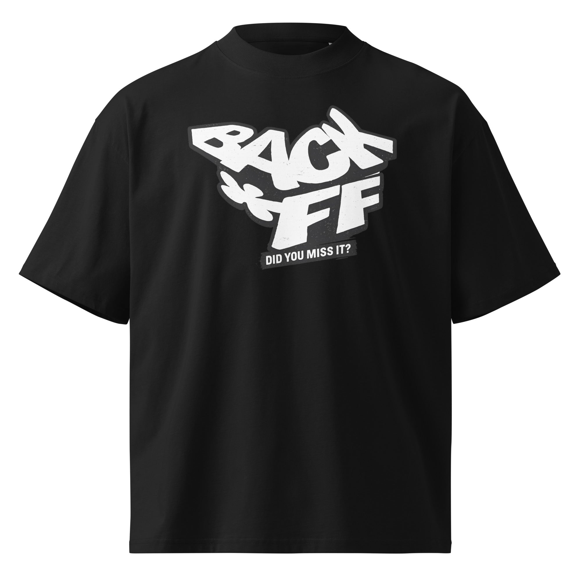 product front mockup oversized black graphic t shirt back off statement print streetwear fashion