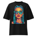 Nöiré black oversized portrait graphic t-shirt, front product view