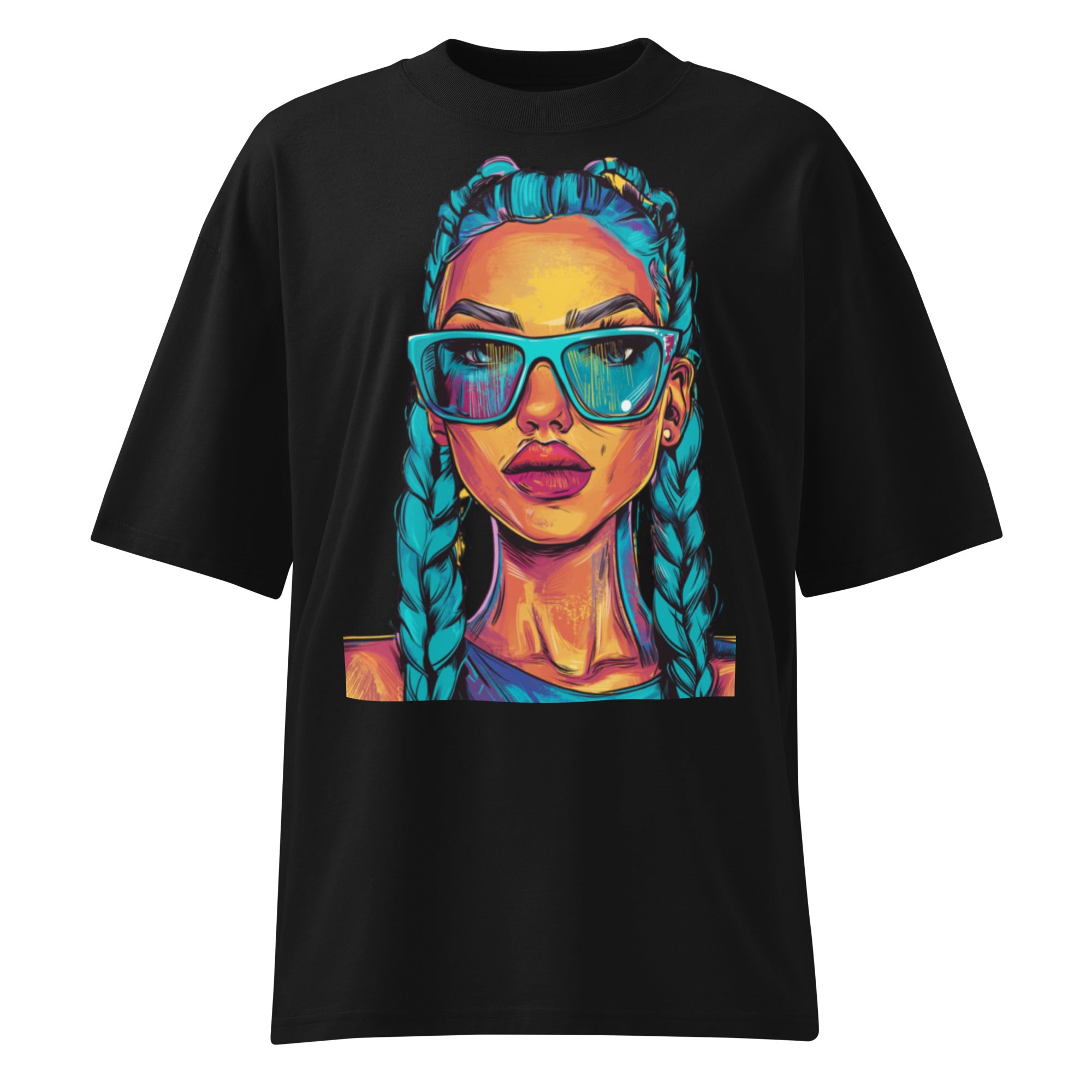 Nöiré black oversized portrait graphic t-shirt, front product view