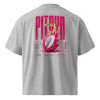 product back view oversized sport grey graphic t shirt pitaya exotic dragon fruit graphic urban streetwear outfit