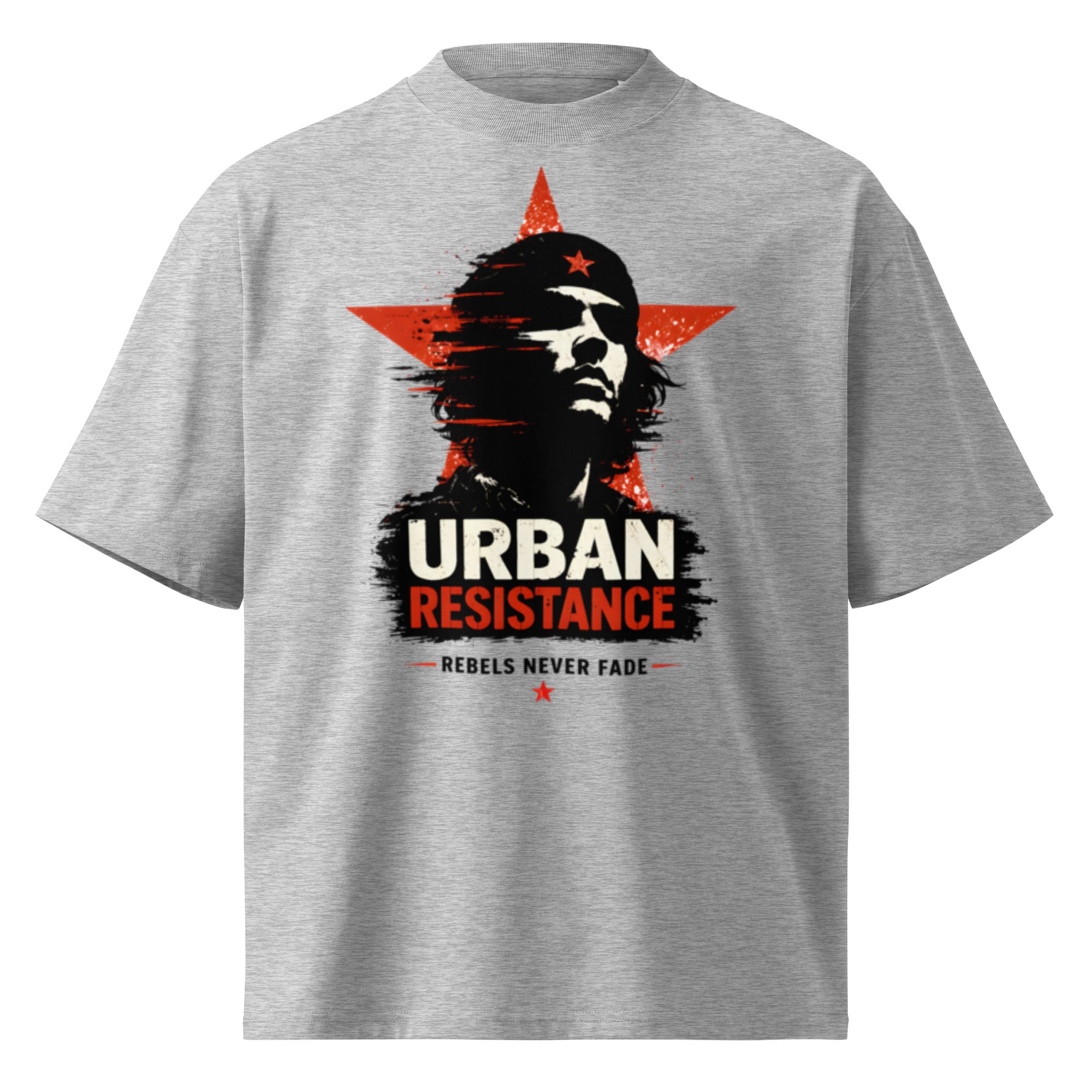 grey oversized graphic t-shirt urban print front view modern streetwear clothing product image