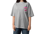model front view wearing oversized sport grey graphic t shirt pitaya chest print relaxed fit streetwear fashion