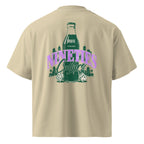 back view beige oversized graphic t shirt nineties culture bottle graphic urban streetwear outfit