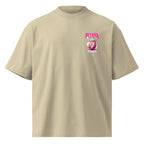 product front view oversized sand beige graphic t shirt pitaya pink riot chest print streetwear fashion