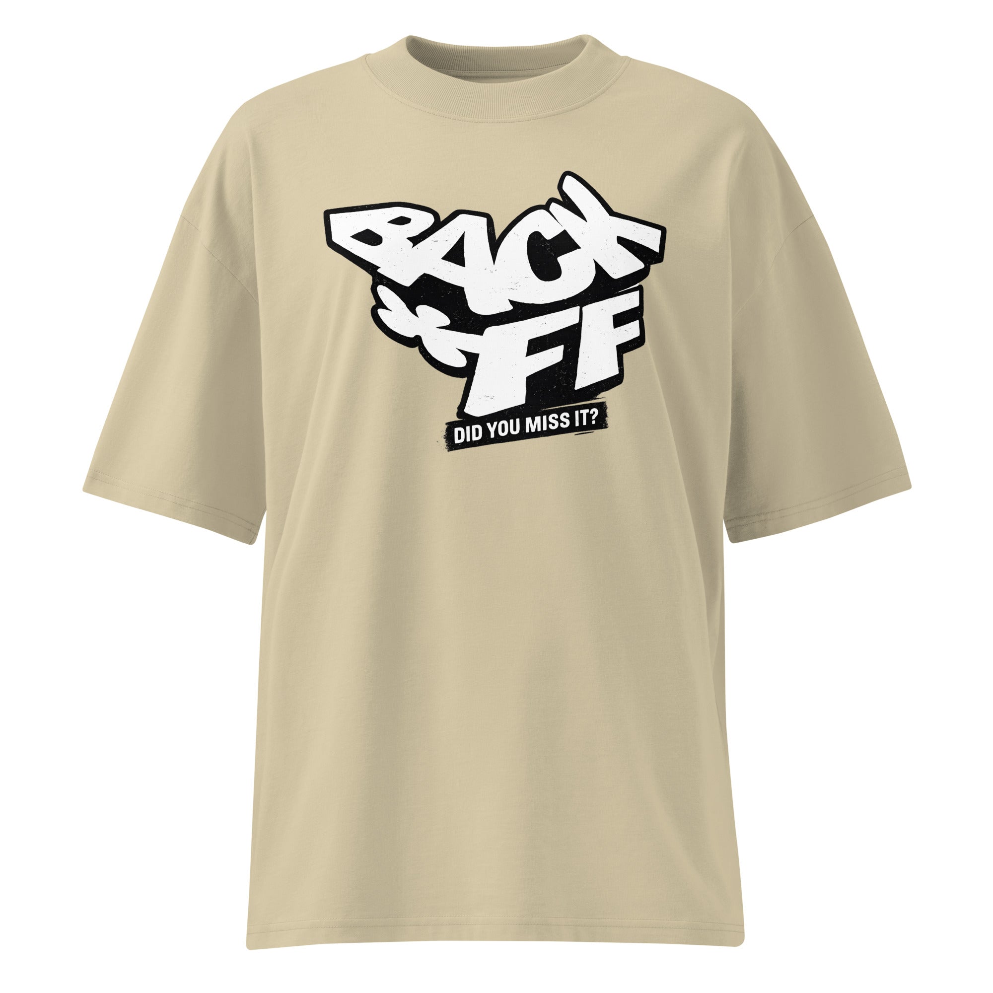 studio front mockup relaxed fit beige graphic t shirt back off typography graphic streetwear