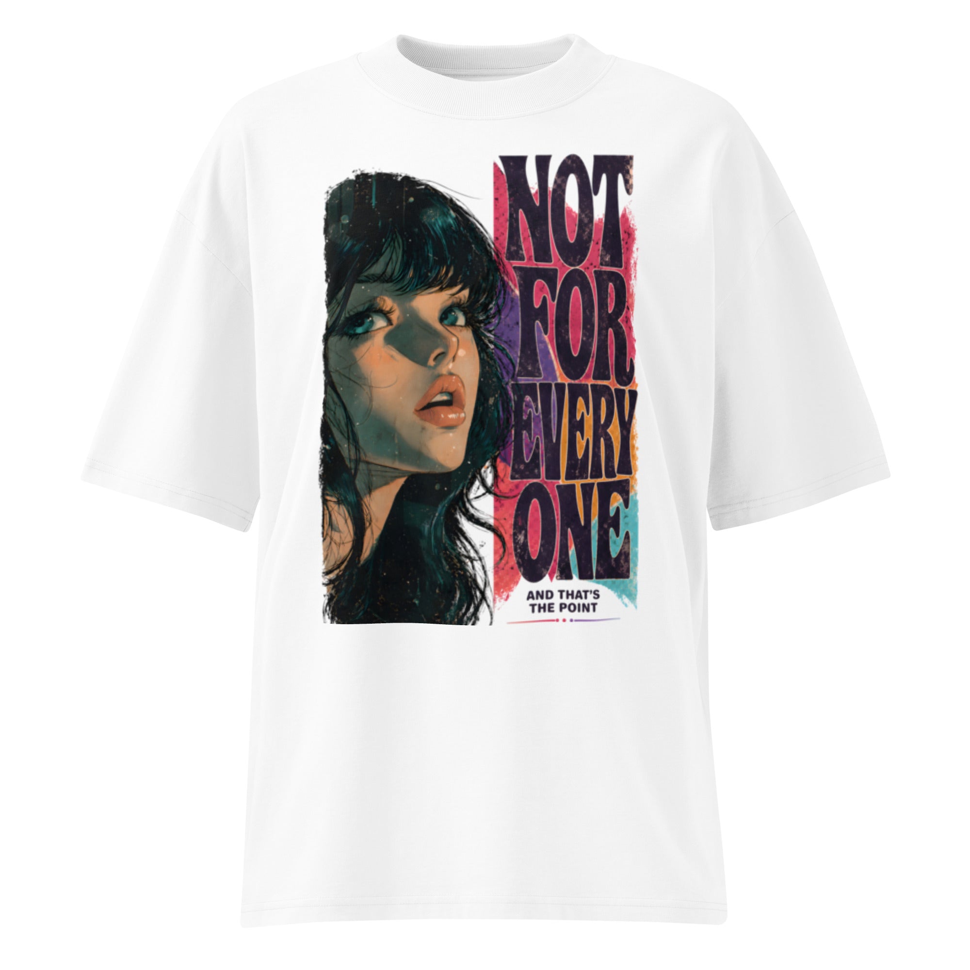 front view oversized white graphic t-shirt not for everyone design urban streetwear outfit