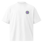 front view white oversized graphic t shirt 90s era chest logo retro streetwear fashion