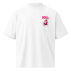 product front view oversized white graphic t shirt pitaya pink riot chest print streetwear fashion