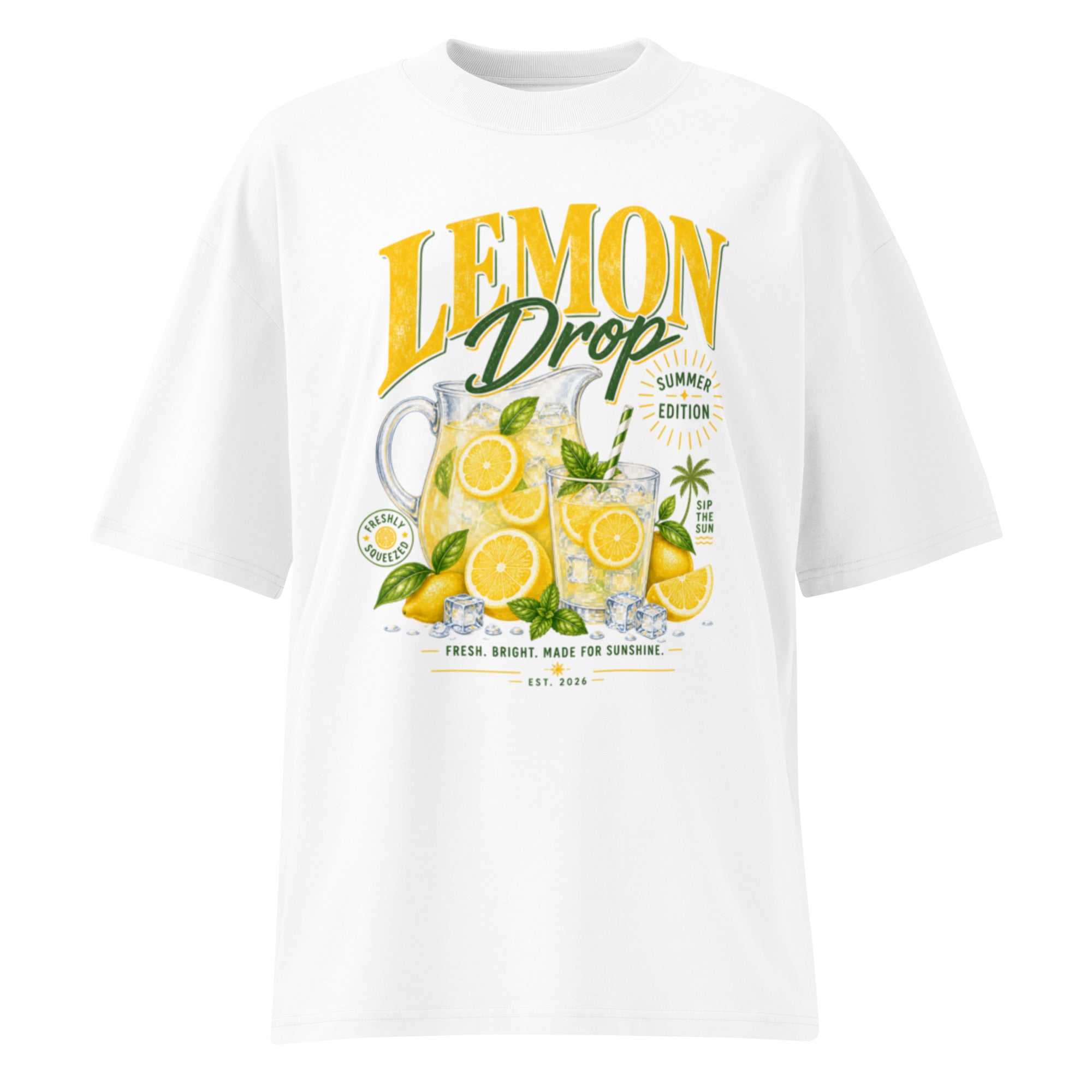 product clean front mockup white relaxed fit lemon drop lemonade graphic t shirt summer streetwear fashion