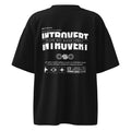 Oversized black streetwear t-shirt with introvert statement typography and industrial graphic design print, back view