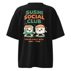 back view black oversized graphic streetwear t shirt sushi social club kawaii sushi design urban streetwear clothing